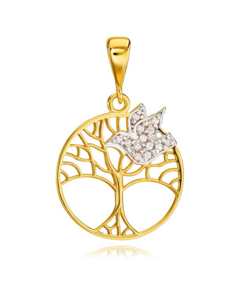 Gold Tree of Happiness Pendant With White Bird 8k – Symbolic & Elegant