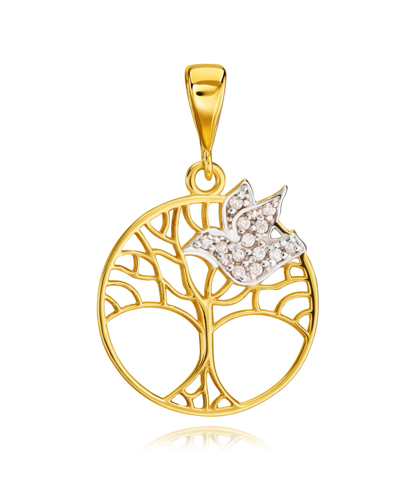 Gold Tree of Happiness Pendant With White Bird 8k – Symbolic & Elegant