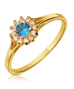 14k gold ring blue flower stone
