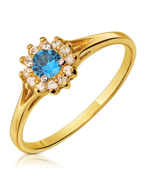 14k gold ring blue flower stone