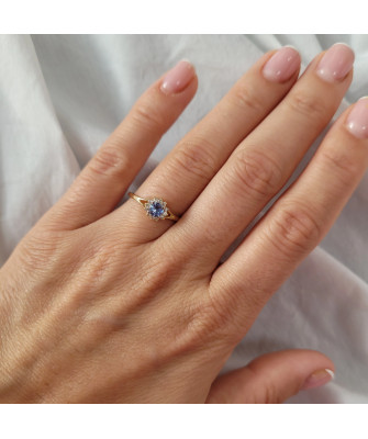 14k gold ring blue flower stone