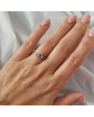 14k gold ring blue flower stone