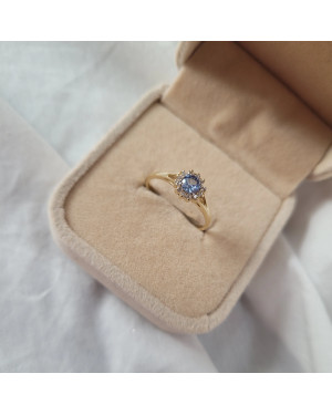 14k gold ring blue flower stone