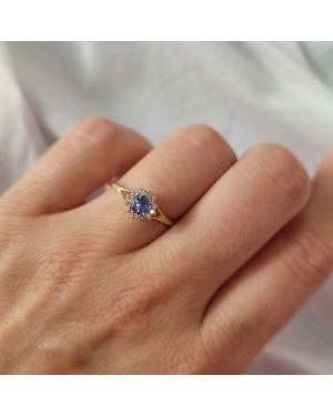 14k gold ring blue flower stone