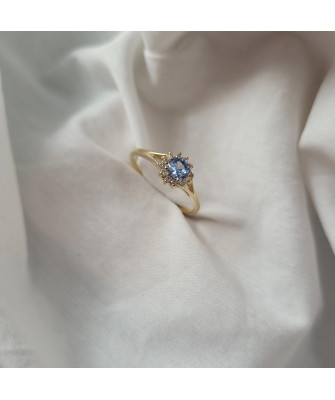 14k gold ring blue flower stone