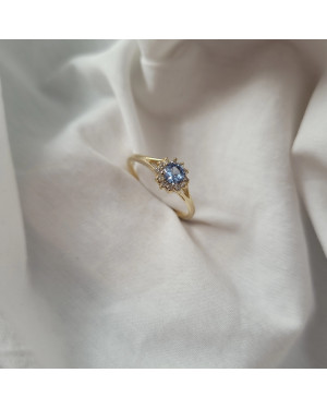 14k gold ring blue flower stone