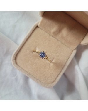 14k gold ring blue flower stone