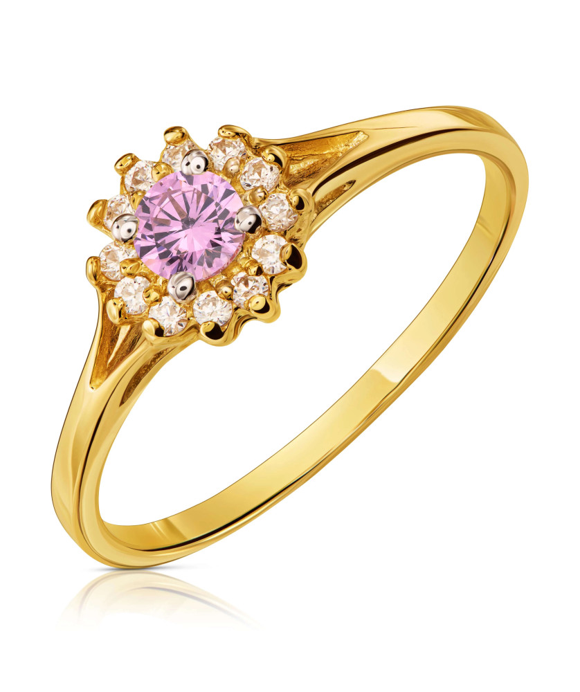 14k gold ring pink stone flower