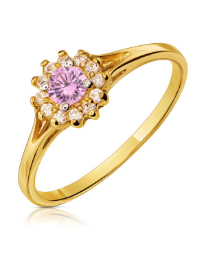 14k gold ring pink stone flower