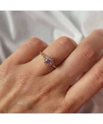 14k gold ring pink stone flower