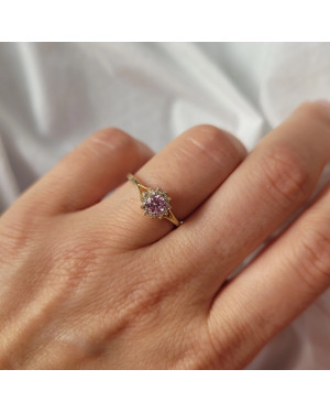 14k gold ring pink stone flower