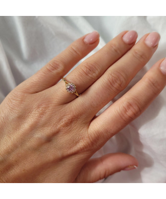 14k gold ring pink stone flower