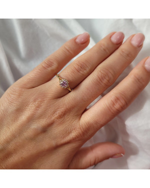 14k gold ring pink stone flower