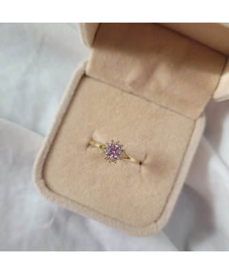 14k gold ring pink stone flower