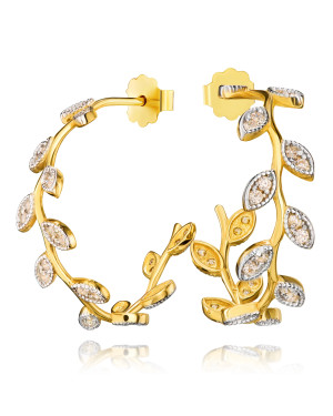 8k Gold Leaf Earrings with White Cubic Zirconia