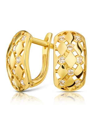 Gold earrings rhombuses white cubic zirconia