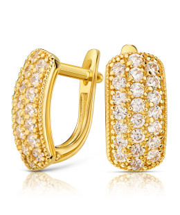 Gold earrings richly adorned with stones