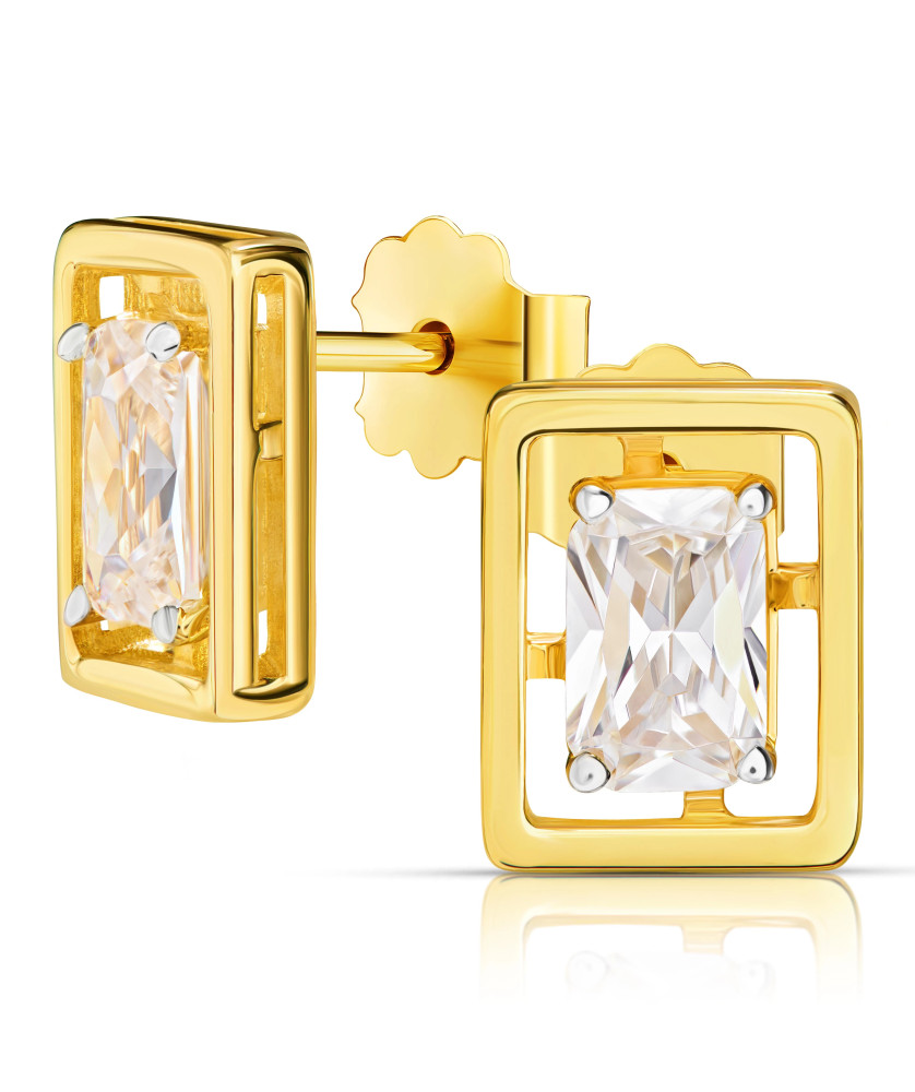 Gold earrings large stone 8k