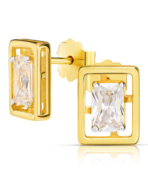 Gold earrings large stone 8k