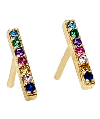 Gold earrings rectangles with colorful stones