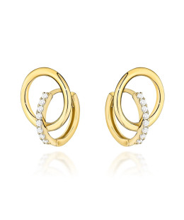 Earrings two smooth gold hoops and set with zircons