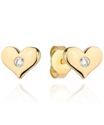 Gold heart earrings with a central zirconia