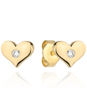 Gold heart earrings with a central zirconia