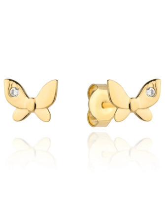 Gold butterfly earrings with a single zirconia