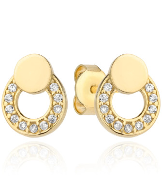 Gold hoop earrings and ring set with cubic zirconia