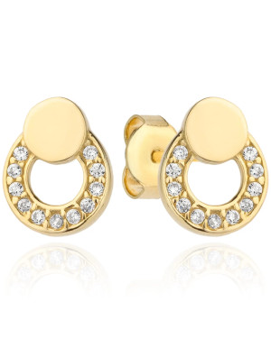 Gold hoop earrings and ring set with cubic zirconia