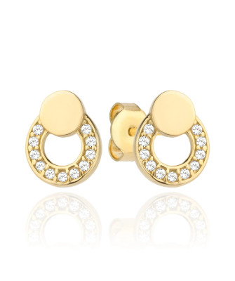 Gold hoop earrings and ring set with cubic zirconia