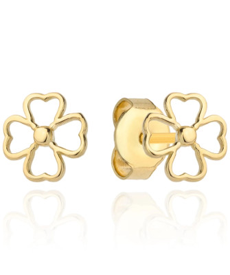 Gold earrings four-leaf clover outline