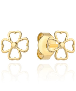 Gold earrings four-leaf clover outline