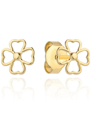 Gold earrings four-leaf clover outline