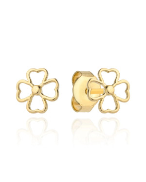 Gold earrings four-leaf clover outline