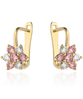 Flower earrings with white and pink zirconia