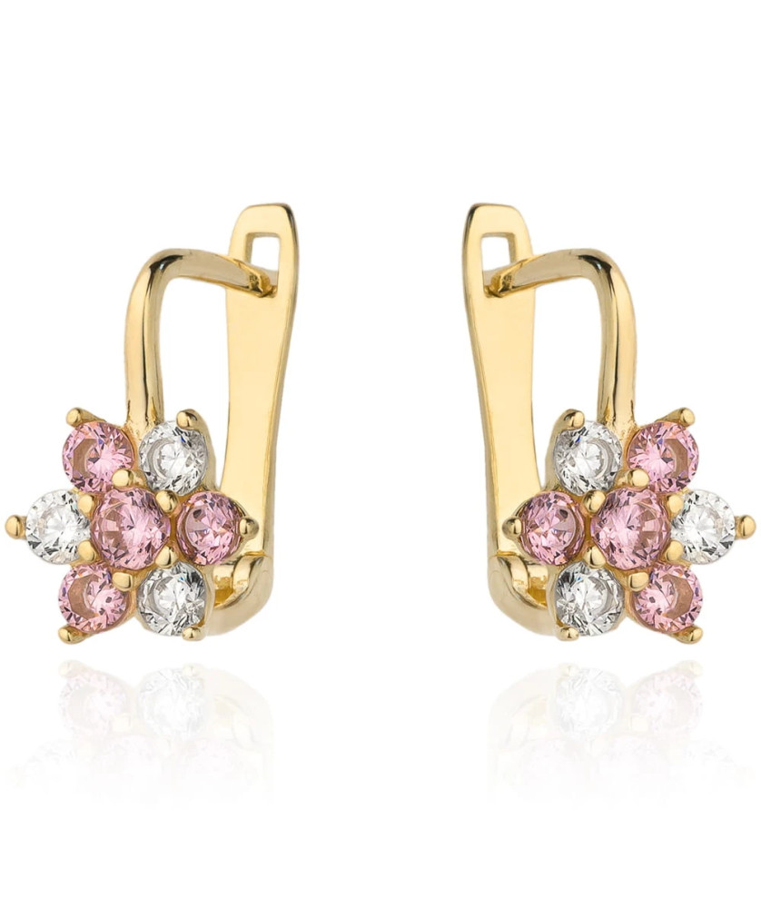 Flower earrings with white and pink zirconia