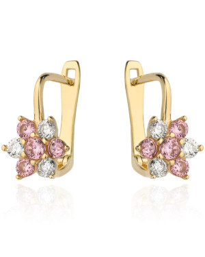Flower earrings with white and pink zirconia