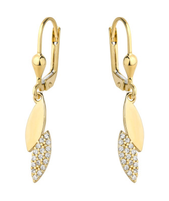 Earrings two golden teardrops smooth and studded with zirconia
