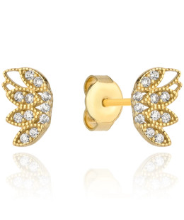 Gold earrings with zircon-studded wings