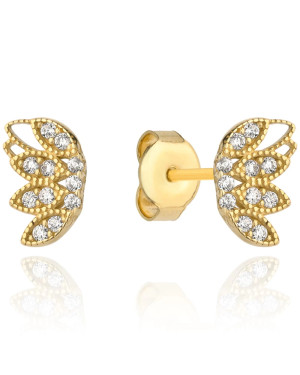 Gold earrings with zircon-studded wings