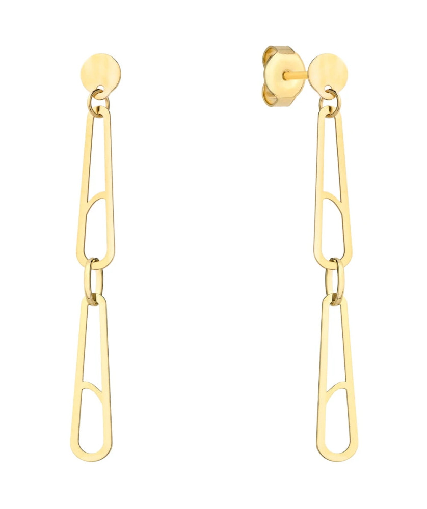 Gold dangling safety pin earrings