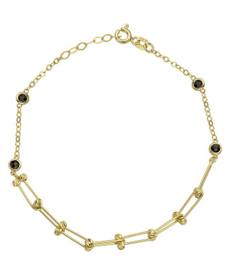 Bracelet with intertwined gold diamond-cut beads and black stones