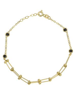 Bracelet with intertwined gold diamond-cut beads and black stones