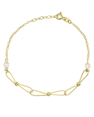 Gold bracelet with connected beads and a round white stone