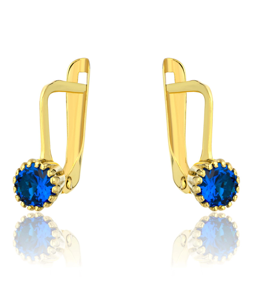 Gold earrings adorned with a classic sapphire stone pattern