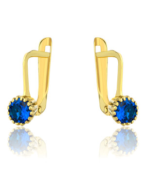 Gold earrings adorned with a classic sapphire stone pattern