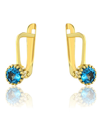 Gold earrings adorned with a classic pattern blue stone