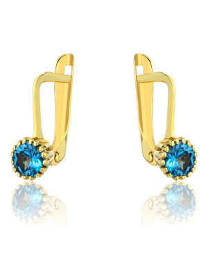 Gold earrings adorned with a classic pattern blue stone