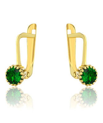 Gold earrings adorned with a classic emerald stone pattern